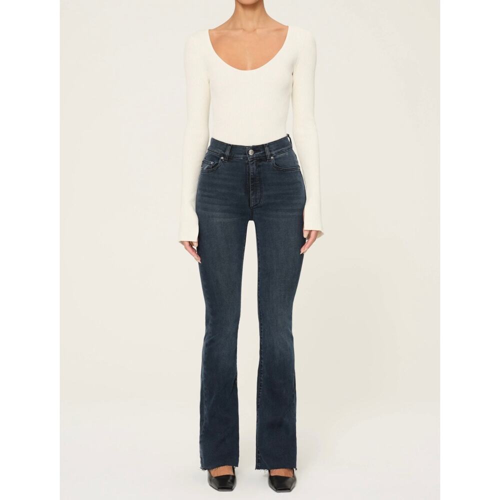 DL1961 Denim Jeans Bridget Boot Cut 31.5” Raw Hem Charcoal Grecian 30 Flare